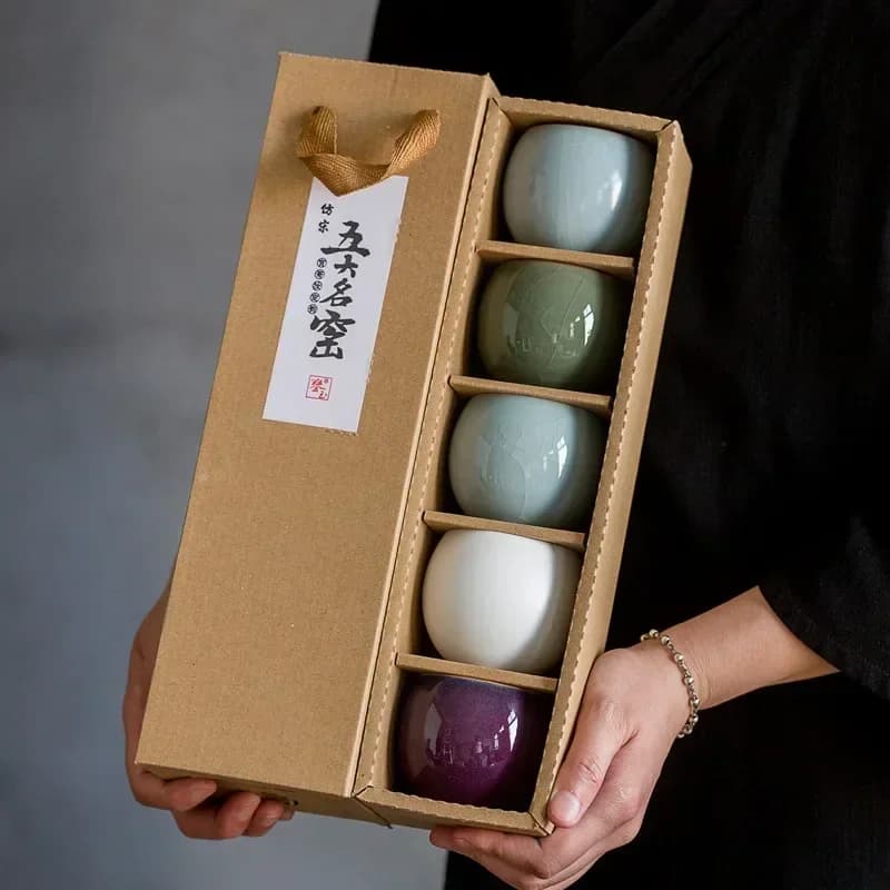 Chinese tea cup Fu Kung tea set Ru single Kiln sample cup Tea owner cup gift box set group 120ml